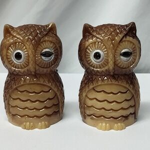 Vintage Owl Salt And Pepper Shakers Plastic MCM Winking Owl Hong Kong